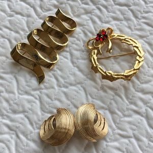 Vintage Trifari Earrings M Jent & Monet Brooches